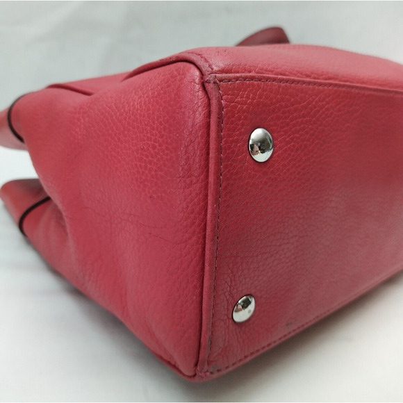 Coach Red Pebbled Leather Turn Lock Double Handles Satchel Shoulder Bag - Picture 9 of 16